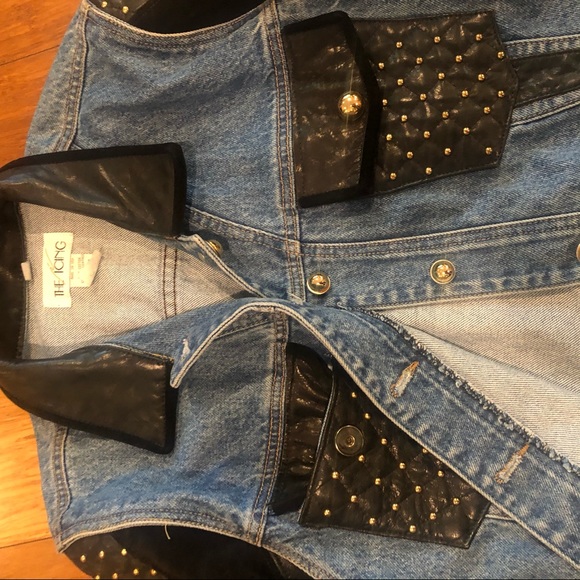 Heavy leather and denim studded jacket - Picture 5 of 6